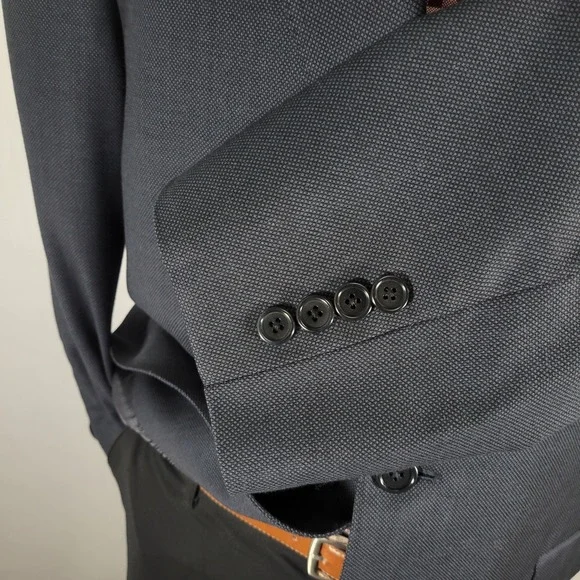 JOS A BANK Men's Sport Coat Blazer Two Button Navy‎ Blue Birds Eye Wool 48R